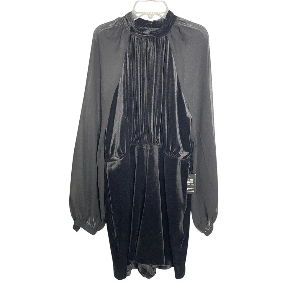 NWT Express Velvet  Black Romper Sheer Chiffon Sleeves Party Large